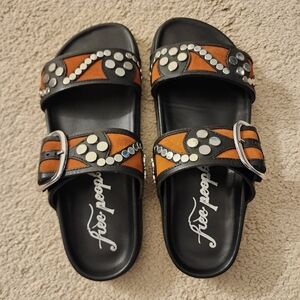 Free People Birk Style Sandals Black and Brown Silver Studded Sandals Sz 9